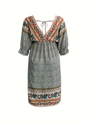 Paisley Floral Print V Neck Maxi Dress