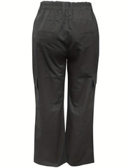 Solid Wide Leg Cargo Pants Casual Versatile Pants With Pockets Women