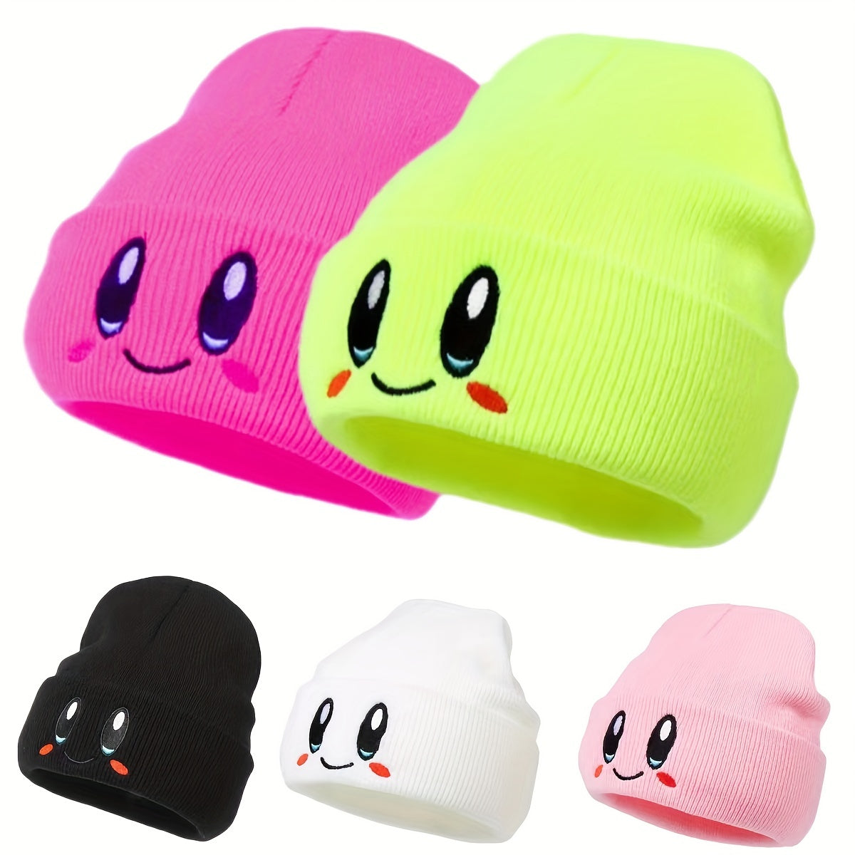 Anime Smiling Embroidery Beanie Hat Cute Lightweight Warm Ski Hats