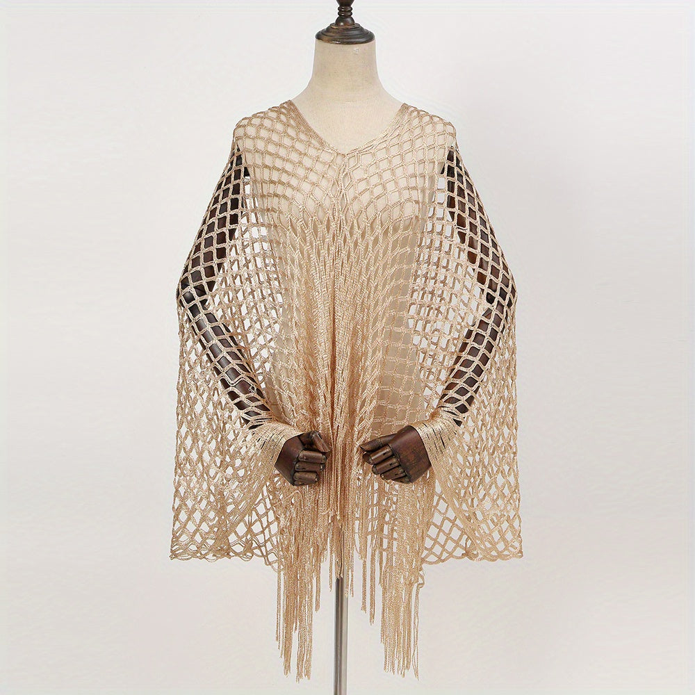 Fishnet Hollow Out Shawl Solid Bikini Cover Up Windproof Cape Wraps