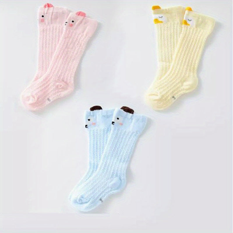 3 Pairs Baby Cotton Blend Over-the-Knee Socks Cartoon Animal Design