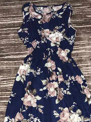 Floral Print Shirred Flared Dress Sleeveless Tank Dress Women's Clothing