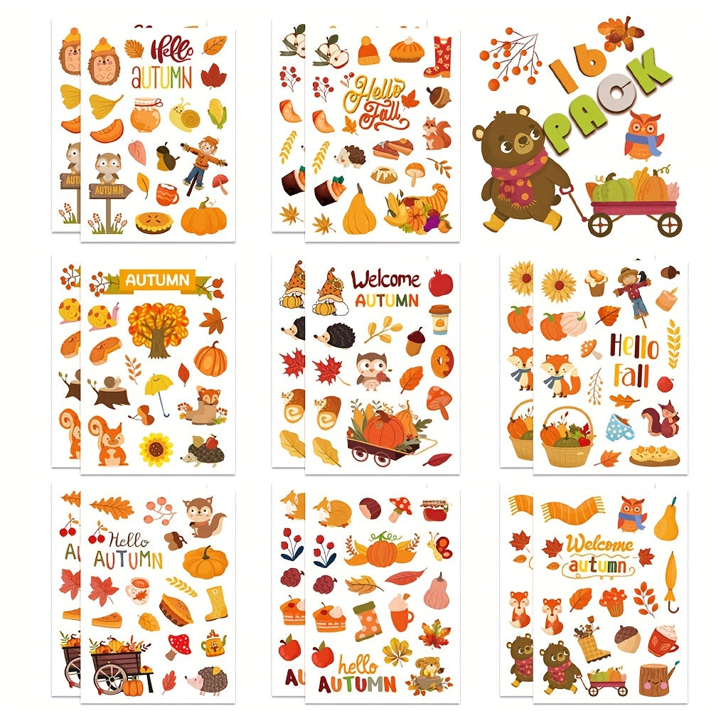 16 Sheets Autumn Leaf Sticker Maple Leaf Thanksgiving Party Decoration Stickers