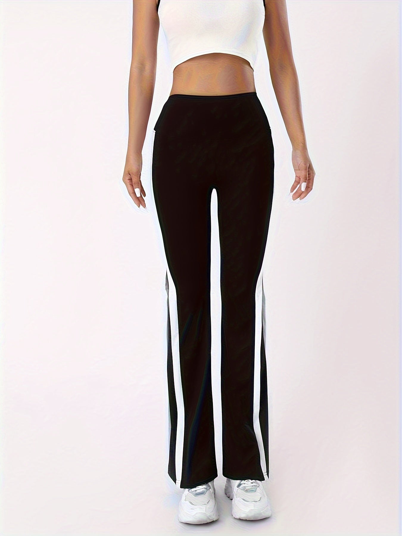 High Waist Flared Yoga Pants Contrast Bell Bottom Pants Women's Activewear