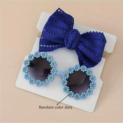2pcs Girls Teen Flower Decor Sunglasses & Headband Set