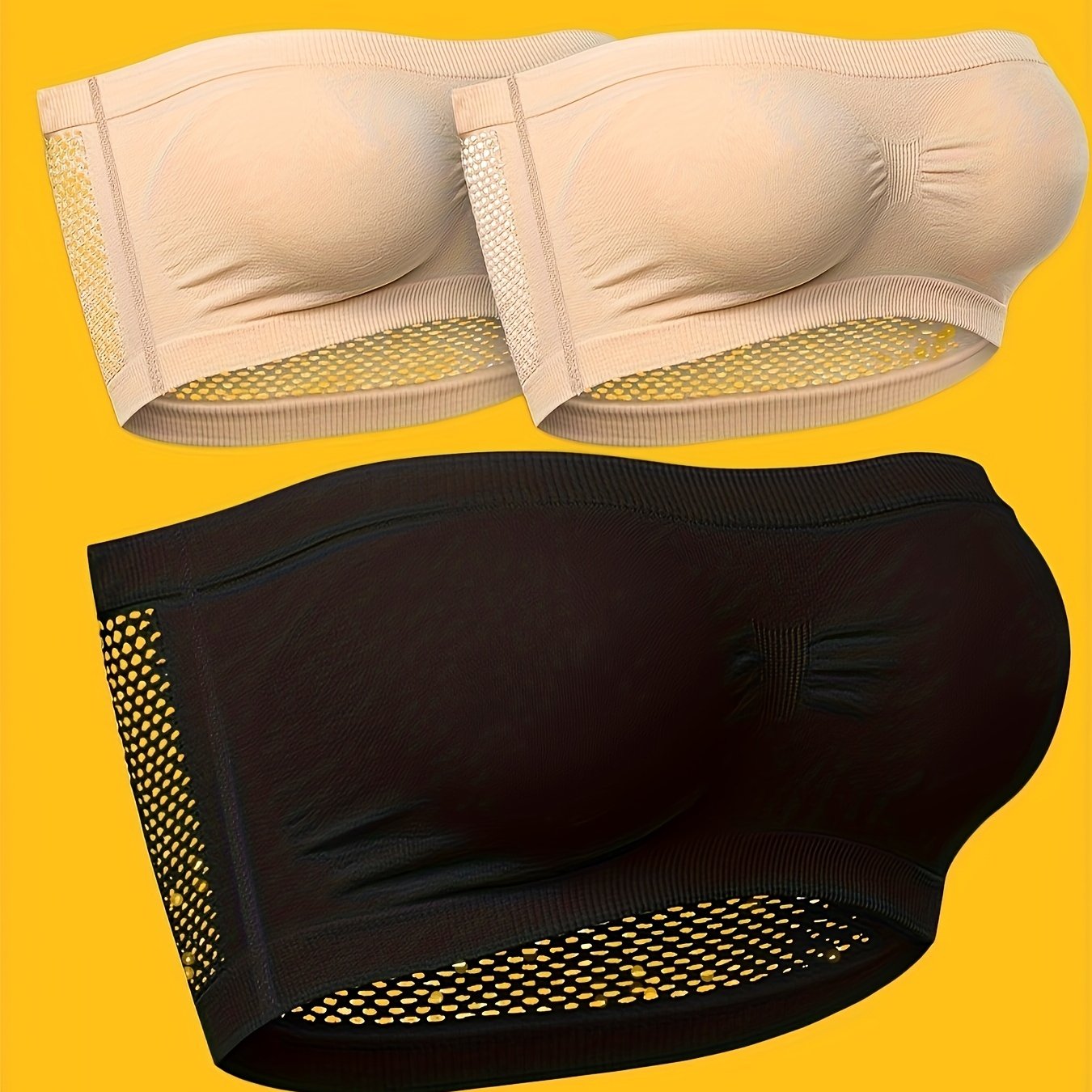3 Pack Plus Size Tube Bra Set Solid Hollow Out High Stretch Breathable Strapless