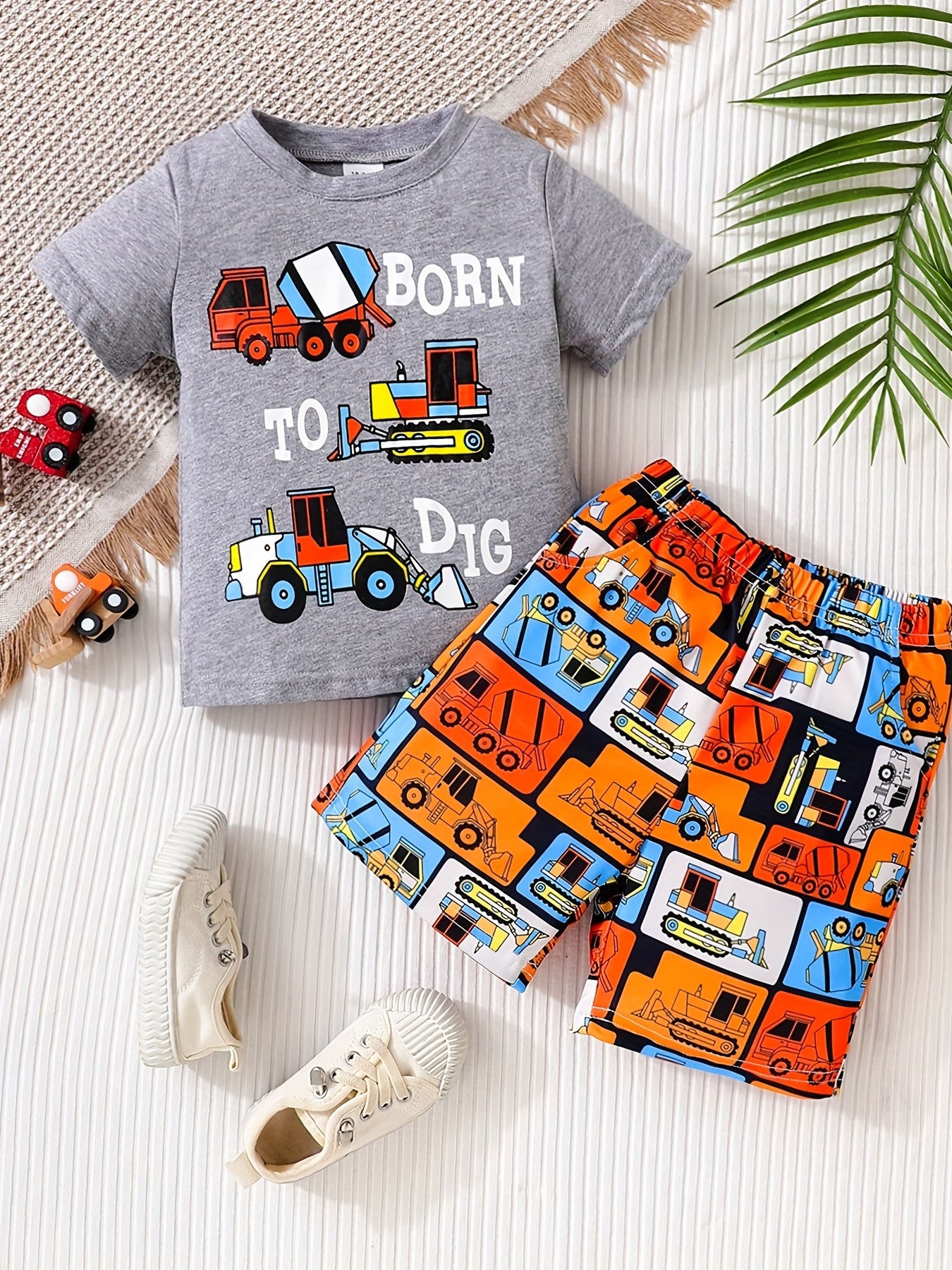 Boys Born To Dig Excavator Graphic Casual Outfit Set