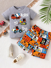 Boys Born To Dig Excavator Graphic Casual Outfit Set
