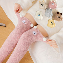 Animal Pattern Pompom Knee High Socks