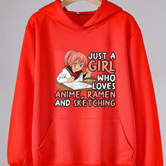 Anime Girl Print Girls Hoodie Kids Casual Long Sleeve Comfy Loose Hooded Sweatsh