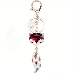 Sparkling Fox Keychain Rhinestone Animal Key Ring Purse Bag Backpack Car Key Cha