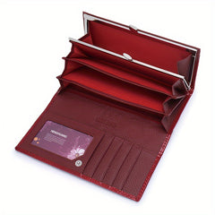 Crocodile Pattern Leather Wallet Button Closure Flap Pocket