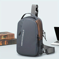 Men's Leather Crossbody Bag USB Charging Port Diagonal Shoulder Bag