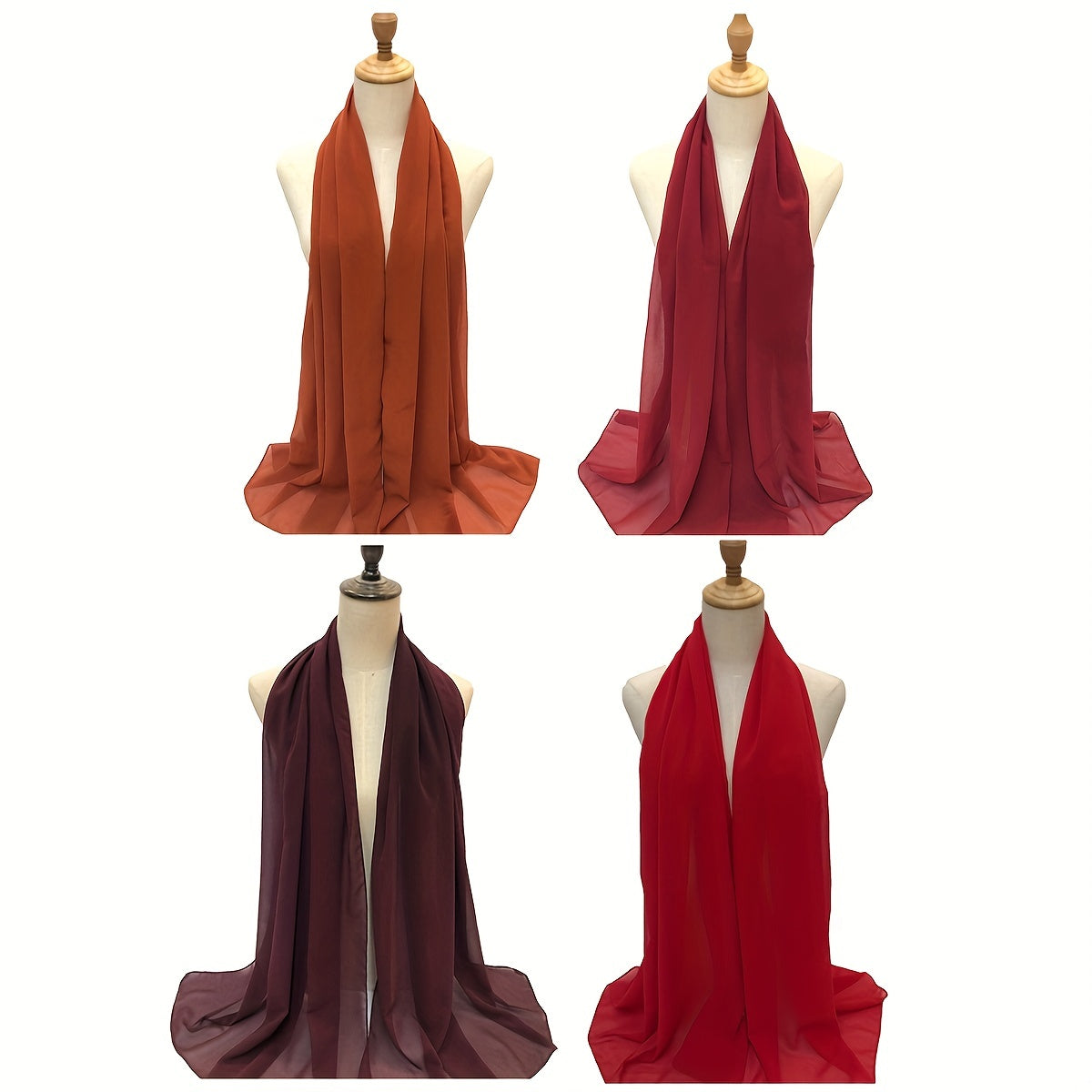 4pcs Chiffon Hijab Solid Scarf Shawl Windproof Head Wrap Casual Turban