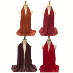 4pcs Chiffon Hijab Solid Scarf Shawl Windproof Head Wrap Casual Turban