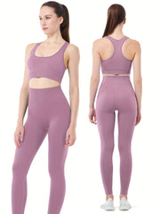 Solid Yoga Set Crop Top & Legging Sports Suit Women's Activewear