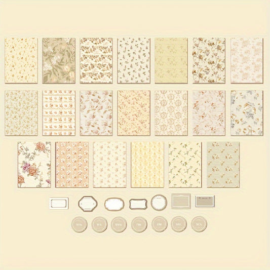 40-Piece Retro Small Floral Room Decoration Paper, 15.6in x 11.4in Base Paper