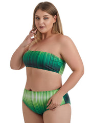 Colorblock Striped Print Tube Bikini Set Plus Size Medium Stretch Bathing Suit