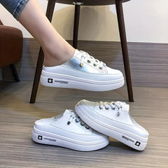 Women's Platform Mule Sneakers Casual Lace Up Outdoor Shoes