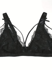 Plus Size Sexy Bra Women's Plus Lace Bow Wireless Bralette