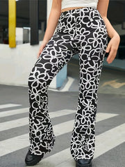 Girls' Flowers Print High Waist Slim Pants