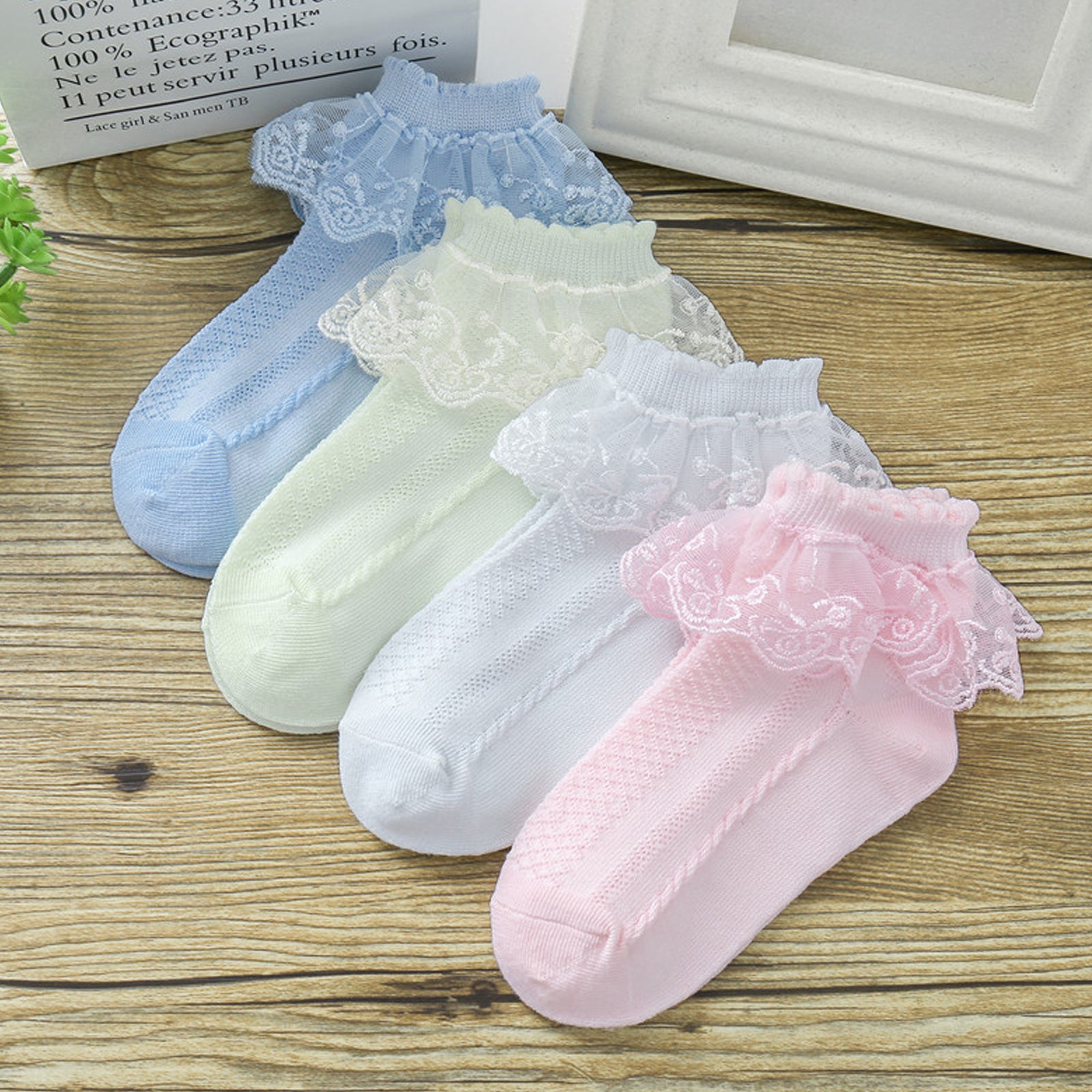 4 Pairs Toddler Girls Lace Cotton Socks
