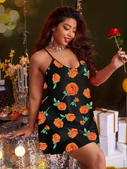 Satin Floral Print V Neck Cami Sleep Dress