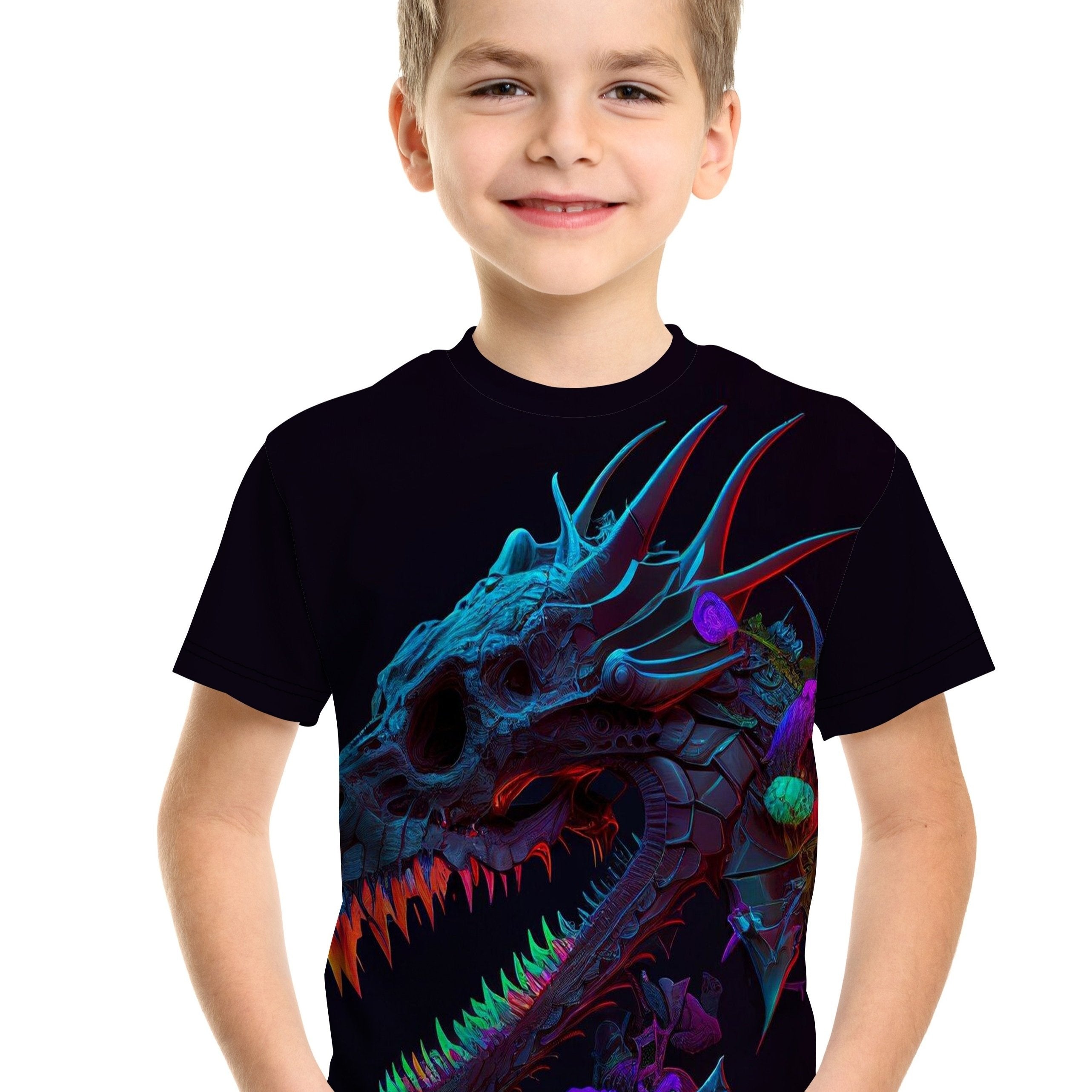 Dragon Skull 3D Print Boys Tee Short Sleeve Crew Neck T-shirt Kids Outdoor