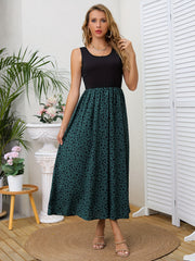 Leopard Print Crew Neck Tank Dress Sleeveless Boho Dress