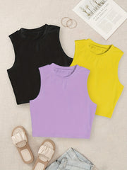 Solid Tank Top 3 Pack Crew Neck Sleeveless Women's Clothing