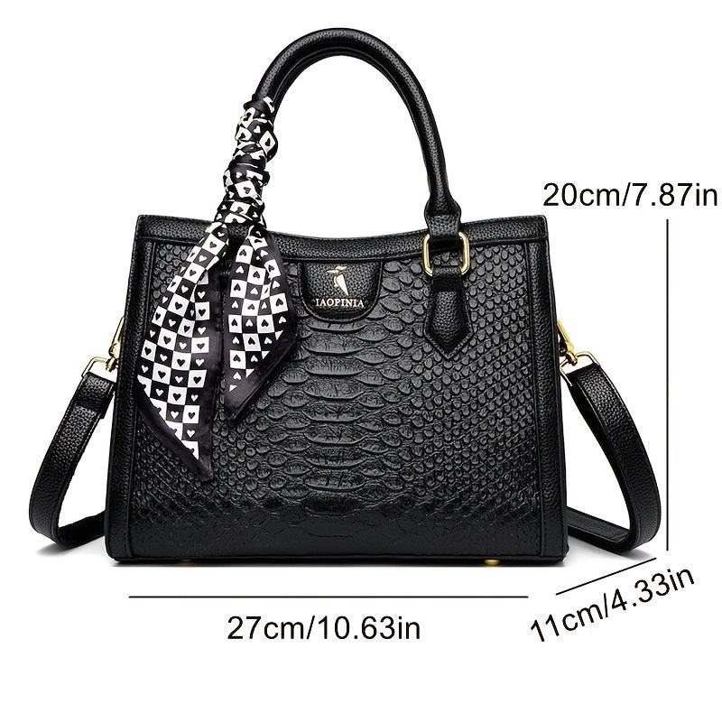 Crocodile Pattern Tote Bag Large Capacity Satchel Purse Scarf Decor Shoulder Bag