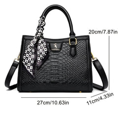Crocodile Pattern Tote Bag Large Capacity Satchel Purse Scarf Decor Shoulder Bag