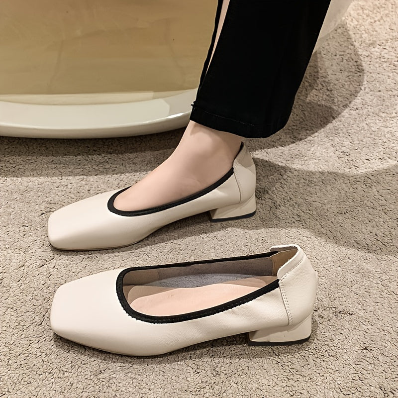 Women's Square Toe Chunky Low Heels Slip On Comfortable Walking Shoes