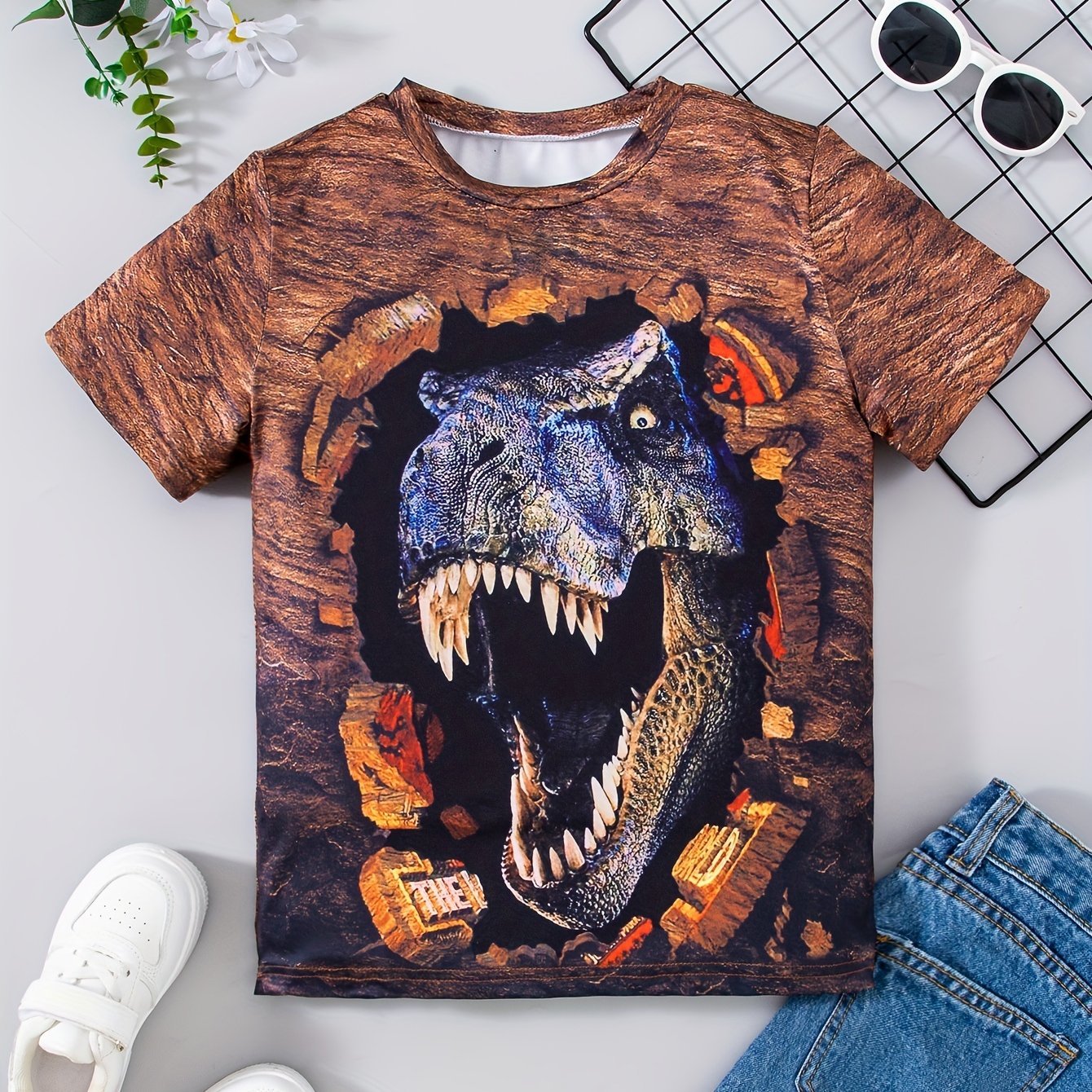 Dino 3D Print Boys T-Shirt Short Sleeve Tee For Toddler Kids