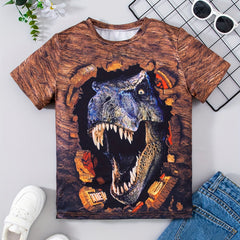 Dino 3D Print Boys T-Shirt Short Sleeve Tee For Toddler Kids