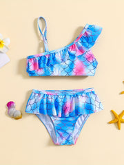 Mermaid One Shoulder Cami Top & Shorts Swimsuit Set for Baby Girls