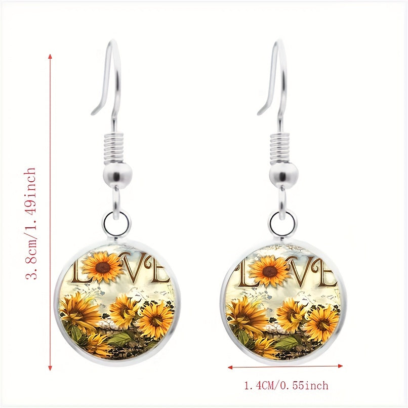 Sunflower Pattern Pendant Necklace Bracelet Earrings Set