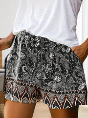 Boho Style Elastic Waist All Over Print Shorts