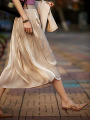 High Waist Pleated Skirt Solid Color Summer Women's Clothing