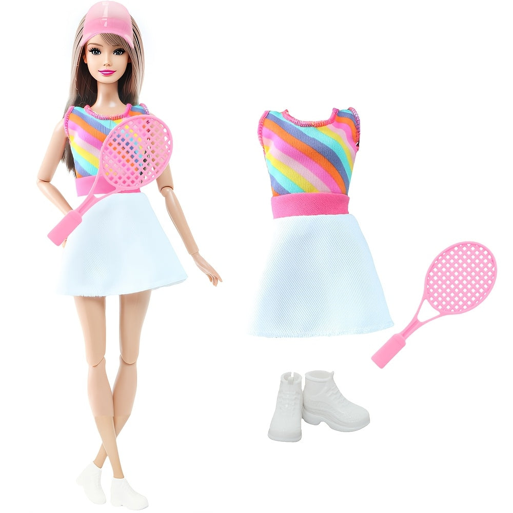 3pcs Rainbow Mini Dress Boots Girl Doll Outfit Set