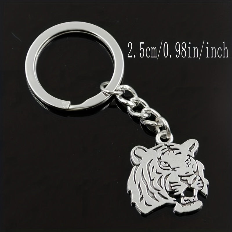 Vintage Silvery Tiger Keychain Pendant Animal Bag Ornament Key Ring