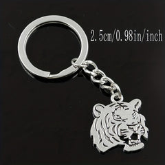 Vintage Silvery Tiger Keychain Pendant Animal Bag Ornament Key Ring