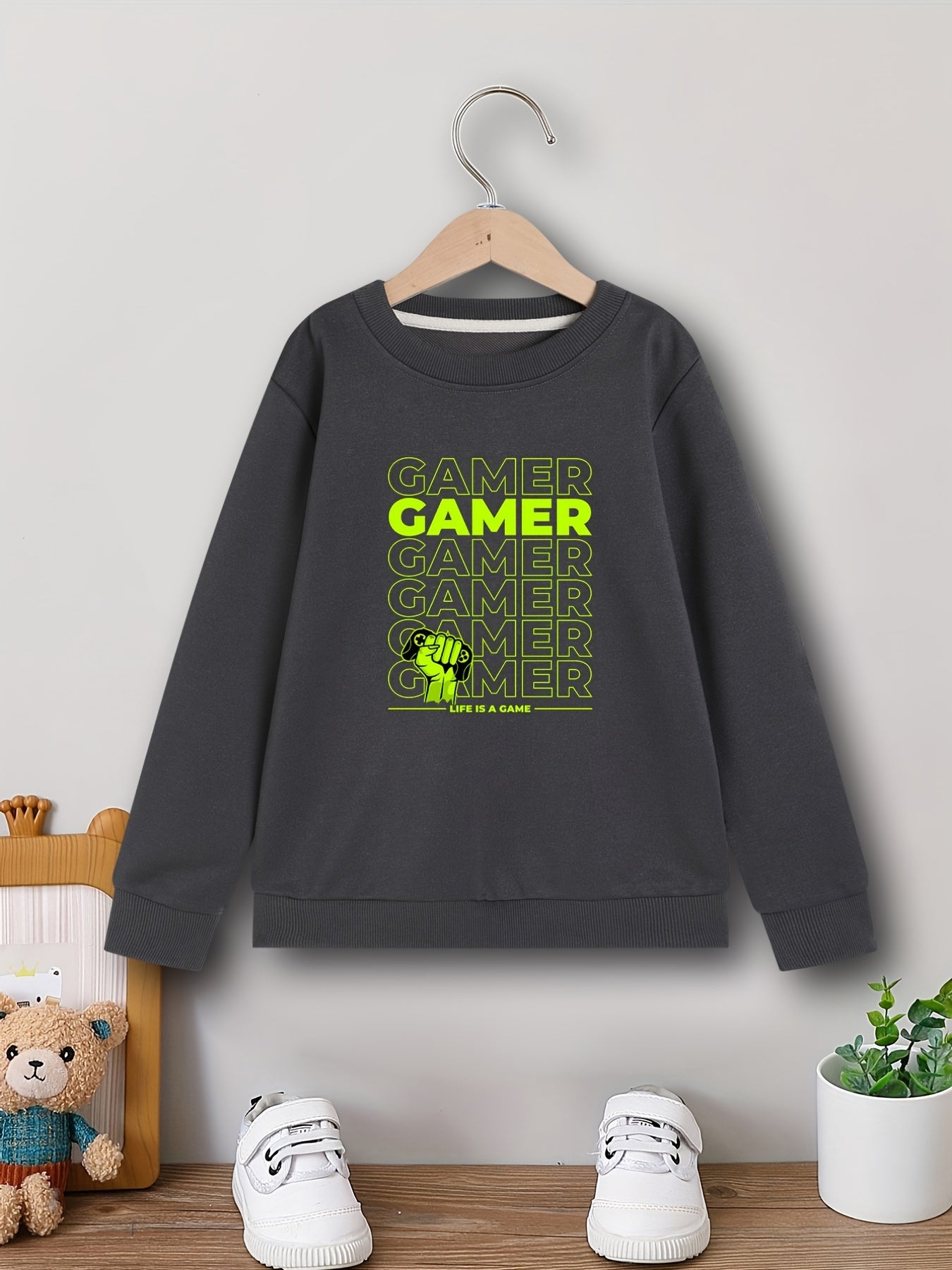 Boys Funny Gamer Sweatshirt Long Sleeve Crew Neck Top Kids Clothing