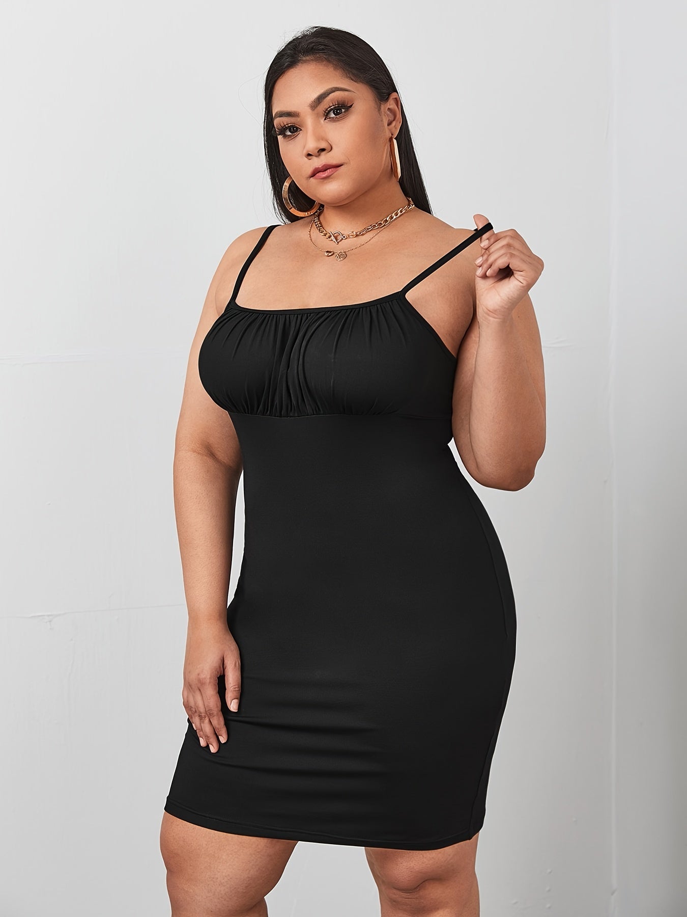 Plus Size Shirred Front Slim Fit Slip Dress