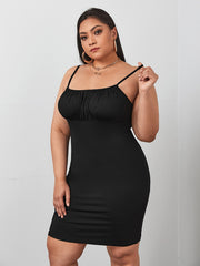Plus Size Shirred Front Slim Fit Slip Dress