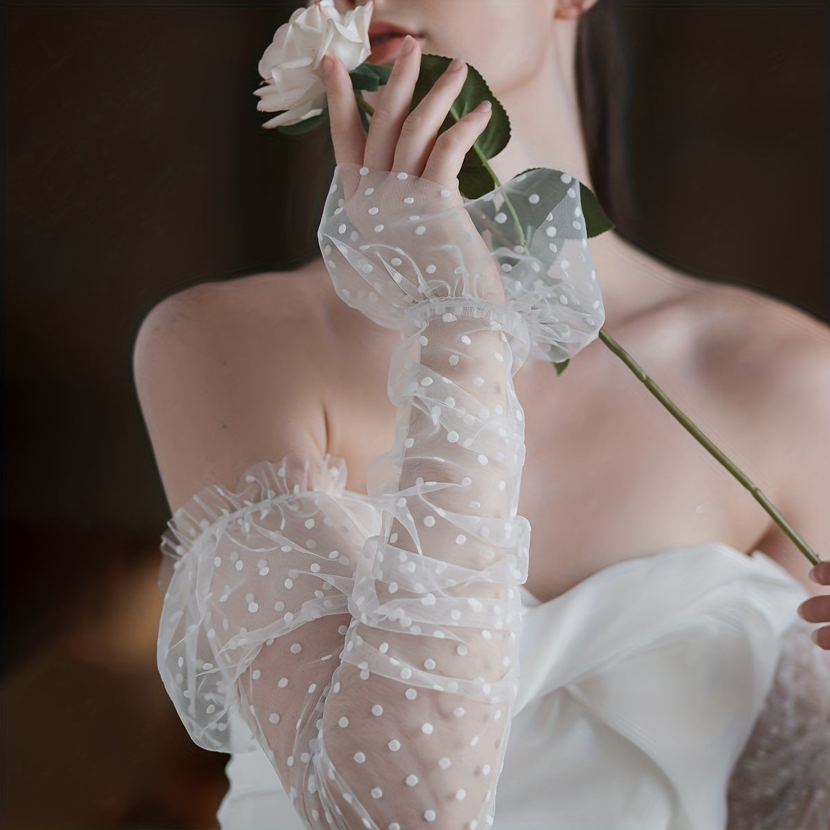 Polka Dotted Long Gloves for Wedding