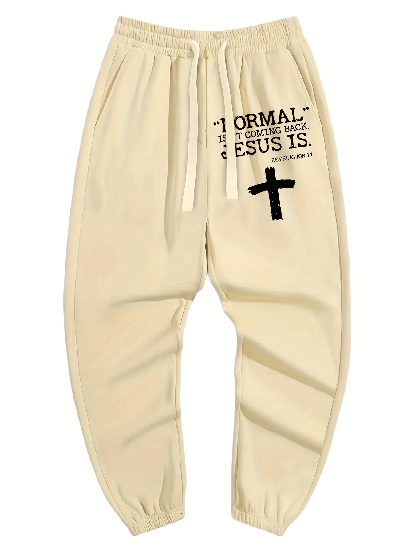 Letter And Cross Print Men's Drawstring Pocket Sweatpants