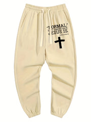 Letter And Cross Print Men's Drawstring Pocket Sweatpants
