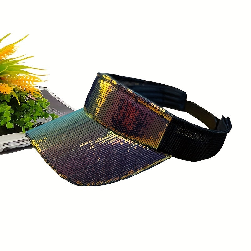 Sparkly Sequin Sun Visor Hat - Adjustable Solid Sunscreen Sports Hat