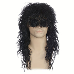 Halloween 80s Men's Wig Long Curly Hair Punk Rock Headgear Masquerade Party